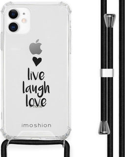 iMoshion iPhone 11 - Hoesje met Koord - Verstelbaar Koord - Zwart / Live Laugh Love