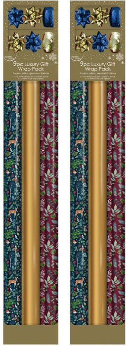 Metallic Cadeaupapier Set - 6 Rollen 150 x 70 cm - Inclusief 4 Kraft Ribbons en 8 Kraft Bows