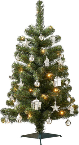 Black Box Trees Joy - Kunstkerstboom - 26 Ornamenten en 30 LED Lampjes - Groen Zilver - H90 x Ø50 cm