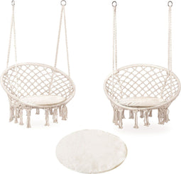Hangstoel - boho - tuinschommel - met kussen - 35x63x80cm - wit