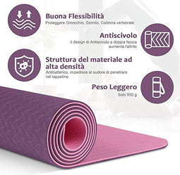 Yogamat TPE Antislip dubbelzijdige waterdichte yogamat Maat 183 x 61 x 06 cm met riem geschikt voor yoga gymnastiek training