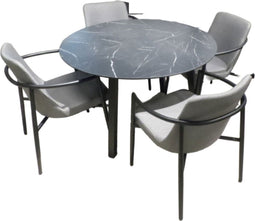 Yoi - Tuinset Teeburu tafel black, slate dia. 120 cm met 4 stoelen...