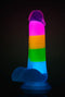 Elite glow in the dark - Rainbow Rave 6,5 inch siliconen dildo met dubbele dichtheid veelkleurig
