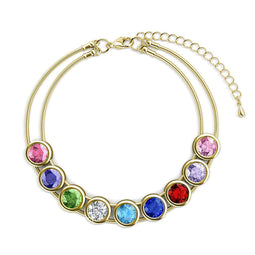 Yolora Dames Armband - 7 Gekleurde Kalpa Camaka Kristallen - Set van 7 Bedels - kleurig - 18K Geel Verguld - Vrouwen Armband - Sieraden - Luxe Giftbox - Geschenkdoos - Cadeau doos - Exclusieve Geschenkverpakking - Cadeauverpakking