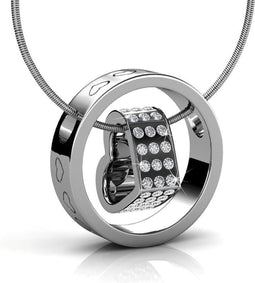 Yolora Dames Ketting met Hartjes Hanger en Kalpa Camaka Kristallen - Zilver kleurig - 18K Wit Verguld - Cadeauverpakking