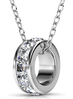 Yolora Dames Ketting met Ring Hanger - Kalpa Camaka Kristallen - Zilverkleurig - 18K Wit Verguld - Vrouwen Collier Zilver - Sieraden - Geschenkverpakking