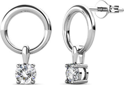 Yolora Dames Oorbellen met Kalpa Camaka Kristallen - Zilverkleurig - 18K Wit Verguld - Vrouwen Oorhangers Zilver - Mooie Cadeauverpakking