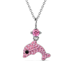 Yolora Kids Ketting - Dolfijn Hanger - Kalpa Camaka Kristallen - Zilver/Roze - 18K Wit Verguld - Kind - Meisjes Collier Zilverkleurig - Sieraden Kinderen - Luxe Giftbox - Geschenkdoos - Cadeau doos - Geschenkverpakking - Cadeauverpakking