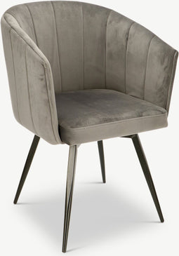 Furnicher BEN Draaibare Eetkamerstoel - Fluwelen bekleding - Modern design - Stalen frame - Grijs fluweel - Zwarte poten