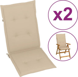 vidaXL - Tuinstoelkussens - 2 - st - hoge - rug - 120x50x3 - cm - stof - beige
