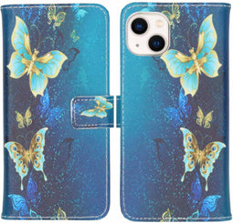 iMoshion Hoesje Geschikt voor iPhone 13 Hoesje Met Pasjeshouder - iMoshion Design Softcase Bookcase - Paars / Vlinders