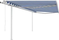 vidaXL - Luifel - automatisch - uittrekbaar - met - palen - 4x3 - m - blauw - en - wit