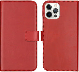Selencia iPhone 12 (Pro) - Echt Lederen Bookcase - 3 Pashouders - Rood
