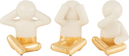 J-Line figuur P'tit Maurice Zien/Horen/Zwijgen - polyresin - creme/goud - 3 stuks