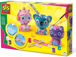 SES - Gieten en schilderen - Glitter dieren - kat, koala en unicorn - sneldrogend - met vormpjes, gips, verf, penseel en glitters
