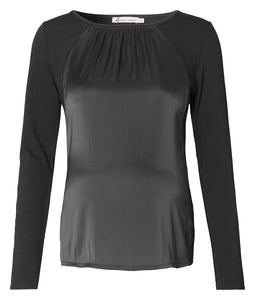 Queen Mum - Zwangerschapsblouse - Longsleeve met zijdeglans - Antraciet (S)