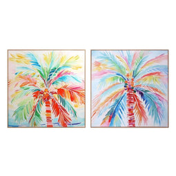 Schilderij Home ESPRIT Palmen Tropisch 80 x 3,5 x 80 cm (2 Stuks)