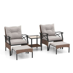 Coast 5-Delige Tuinset - Polyrattan Balkonset - Stoelen Hockers Tafel - Bruin