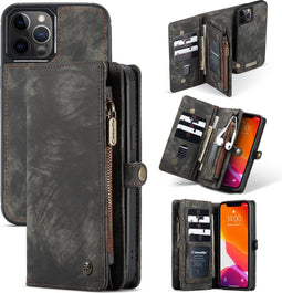 Caseme - vintage 2 in 1 portemonnee hoes - Geschikt voor iPhone 12 Pro Max - Zwart