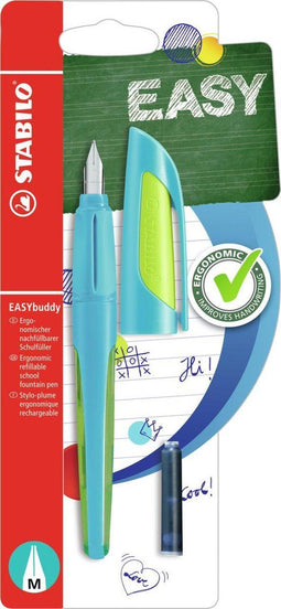 STABILO EASYbuddy - Ergonomische Vulpen - Licht Blauw/Lime - Standaard M Punt Voor Rechtshandigen