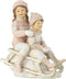 J-Line figuur Meisje En Jongen Op Slee - polyresin - wit/roze