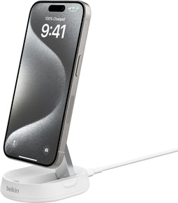 Belkin BoostCharge Pro - Verstelbare magnetische draadloze laadstandaard - Draadloos opladen 15W - Wit