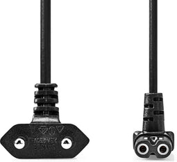 Nedis Stroomkabel - Euro Male - IEC-320-C1 - Gehoekt - 90° Gehoekt - Vernikkeld - 2.00 m - Plat - PVC - Zwart - Label