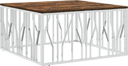 vidaXL - Salontafel - roestvrij - staal - en - massief - gerecycled - hout - zilver