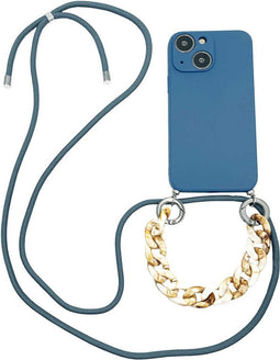 Høyde - Geschikt voor iPhone 13 Mini - Telefoonhoes met koord + Kralenketting - Blauw