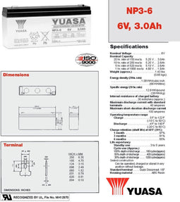 Yuasa NP3-6 accukabel PB 6 volt 3Ah Faston 4,8 mm