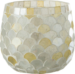 J-Line theelichthouder Mozaiek - glas - wit/lichtgeel - small - 3 stuks