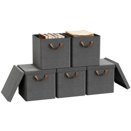 WOLTU Opbergbox - Inklapbaar - Deksel - 5Stuks - 30x30x29cm - Grijs