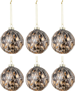J-Line kerstbal Touwen - glas - zwart/brons/grijs - small - doos van 6