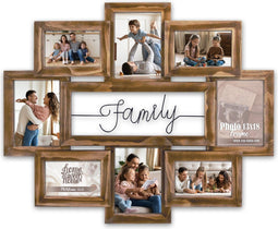 ZEP - Houten Multi Fotolijst Chieri bruin met metalen tekst Family voor foto's 4x 10x15 en 4x 13x18 (afmeting 68x56 cm) - UT832