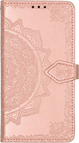 Hoesje Met Pasjeshouder Geschikt voor Motorola Moto E6 Play - Mandala Bookcase - Lichtroze