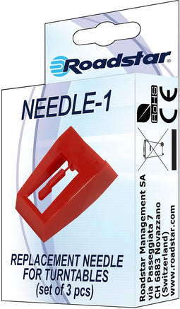 Roadstar NEEDLE-1 - Reserve naalden voor HIF platenspelers - Set van 3 - Rood (3 stuks)