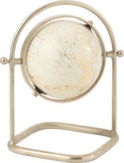 J-Line wereldbol - metaal/papier - wit/goud - small