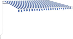 vidaXL - Luifel - handmatig - uittrekbaar - met - LED - 450x350 - cm - blauw - en - wit
