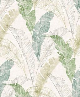 DUTCH - WALLCOVERINGS - Behang - Tropical - Leaf - grijs - en - groen