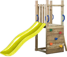 Houten Speeltoestel Irma (SwingKing) | Speeltoren met Glijbaan voor Buiten in de Tuin | FSC Hout - Glijbaan Geel