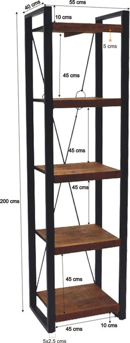 D - Livingfurn - Boekenkast Strong - 200cm - Mangohout en Gecoat Staal