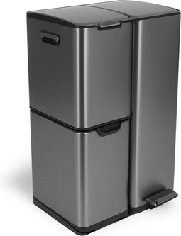 Umuzi Cleaning prullenbak - 60L - Soft close - 3 compartimenten - Metaalgrijs