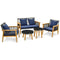Coast 5-Delige Rotan Buitenmeubelset - 2 Stoelen Loveseat 2 Salontafels - Marineblauwe Kussens