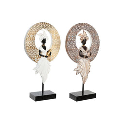 Decoratieve figuren DKD Home Decor 21 x 7,5 x 38,5 cm Beige Gouden Bruin Wit Koloniaal Afrikaanse...