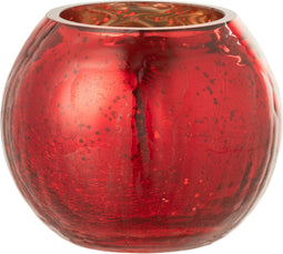 J-Line windlicht Bol Parel Effect - kaarshouder - glas - rood - small - 2 stuks