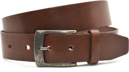4 cm bruine riem - Riemmaat 105 - totale lengte riem 120 cm - rundleer - Heren riem / dames riem - bruine jeansriem met zwarte gesp