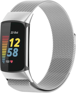 imoshion Milanees magnetisch bandje - Geschikt voor Fitbit Charge 6, Charge 5 - Zilver - M