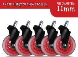 L33T-GAMING - 3" Rubberen Zwenkwielen - Universele Pasvorm - Rood (5 stuks)