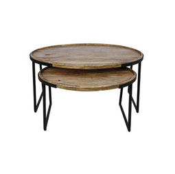 Wood Selections Salontafel Paulson - Set van 2 - Mangohout & Zwart Ijzer - 45x90x60 cm
