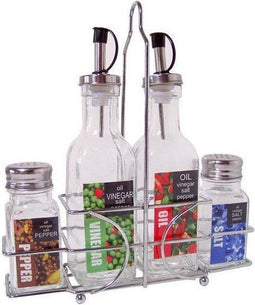 Cuisine Performance - Kruidenset 5-delig - Metalen rekje en glazen flesjes - Zilver (5 stuks)